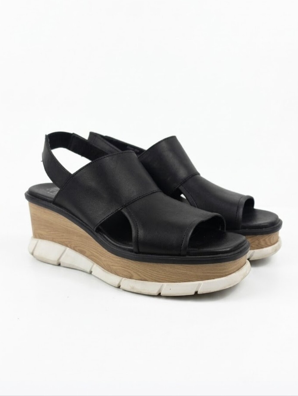 Sorel Joanie III Black Leather Slingback Wedge Women's Sandals Size 9